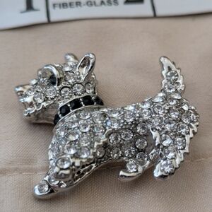 Silver Crystal Dog Brooch Pin